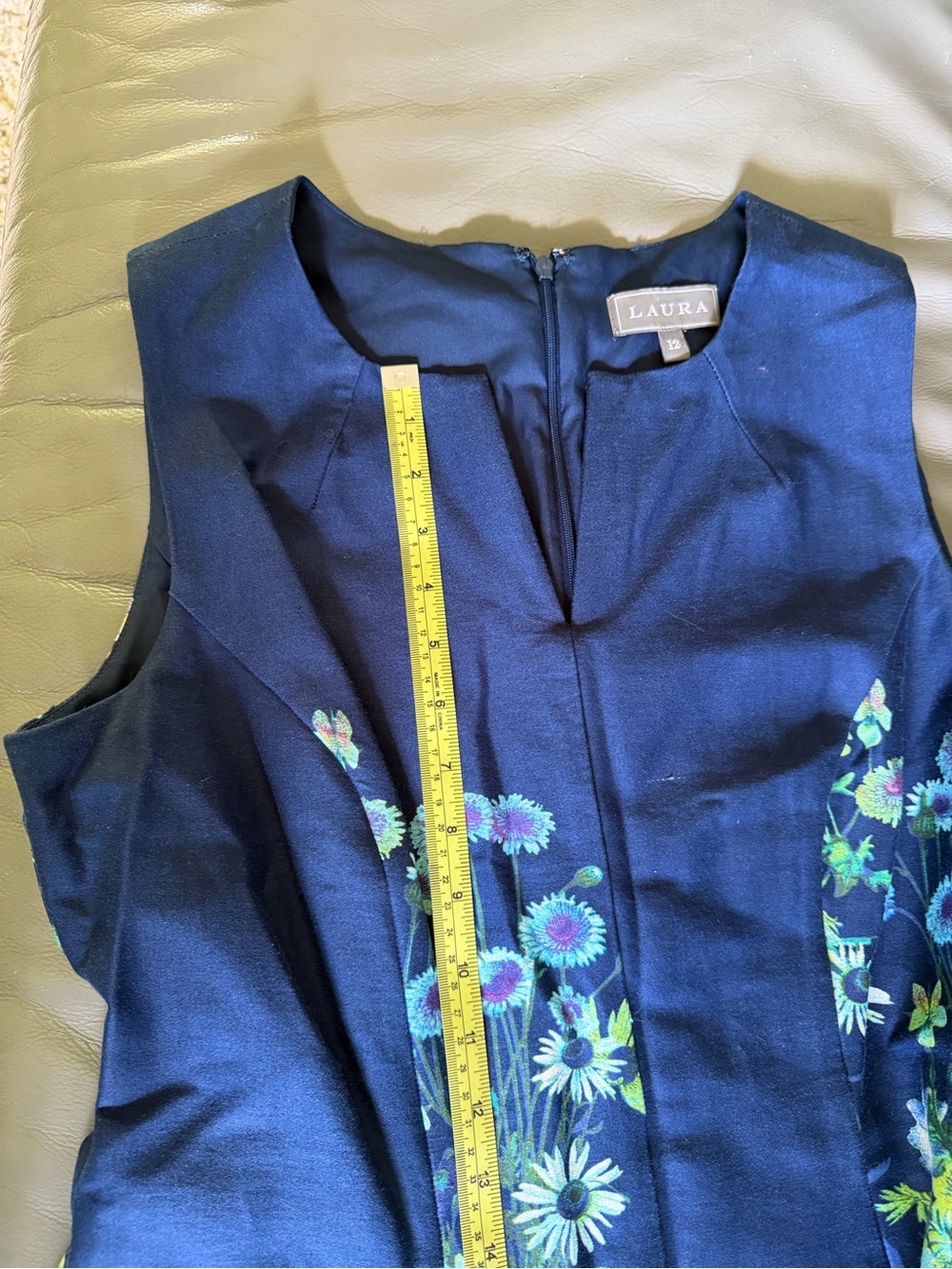 Laura | Navy to Teal Floral Fit-and-Flare Dress Size 12 - Picture 6 of 16